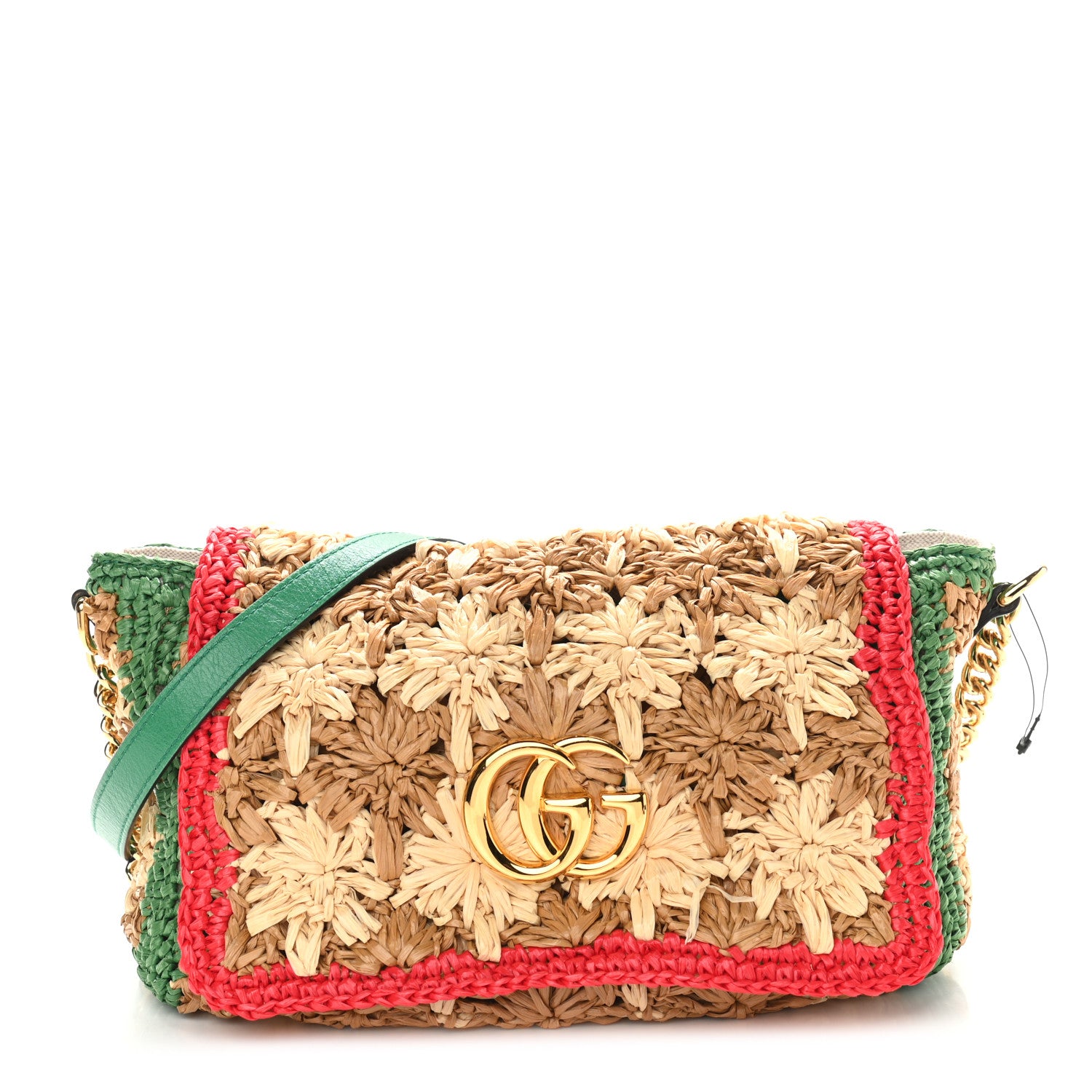 Gucci Raffia Azalea Calfskin Crochet Flower Small GG Marmont Shoulder Bag Natural Ecru Green Red New Shamarock 1 of 13