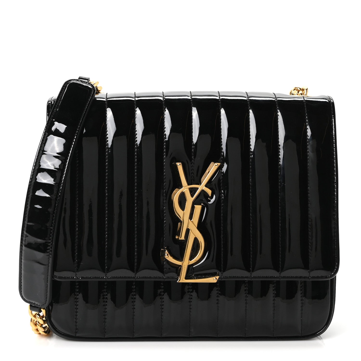 Saint Laurent Patent Matelasse Monogram Large Vicky Chain Bag Black 1 of 9