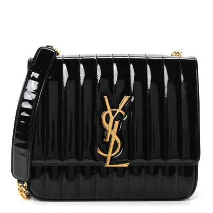 Saint Laurent Patent Matelasse Monogram Large Vicky Chain Bag Black 1 of 9