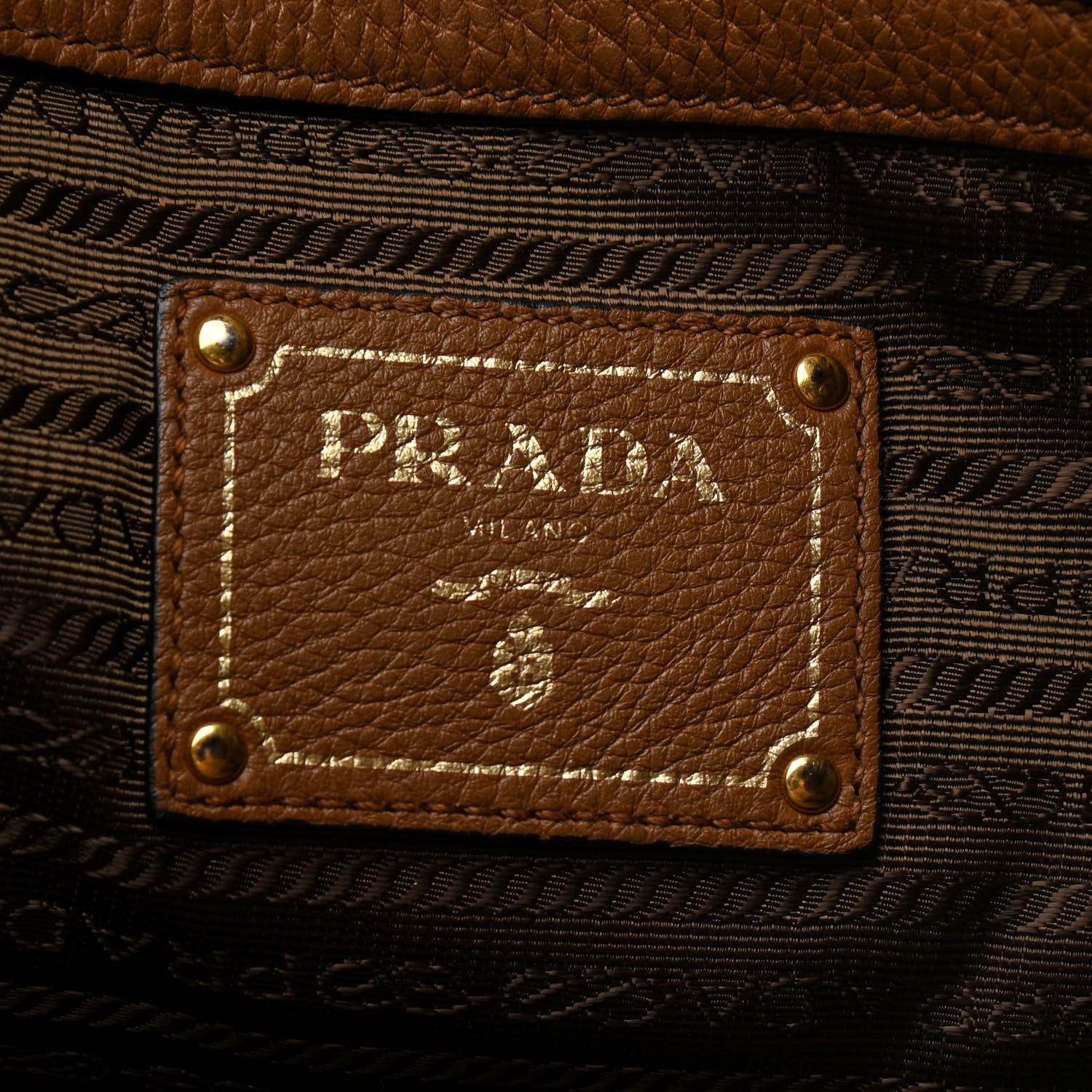 Prada Vitello Daino Embossed Logo Tote Cannella 6 of 14