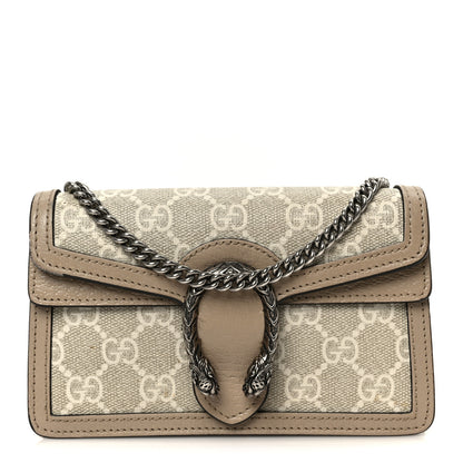 Gucci GG Supreme Monogram Textured Dollar Calfskin Super Mini Dionysus Shoulder Bag Beige Mystic White Oatmeal 1 of 11