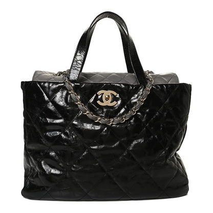 Chanel Glazed Calfskin Lambskin Quilted Portobello Tote Black Grey 1 of 11