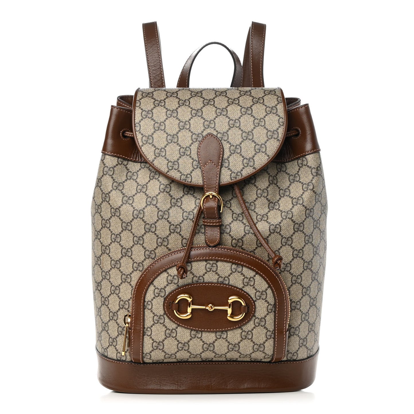 GG Supreme Monogram Calfskin Horsebit 1955 Single Buckle Backpack Beige Brown Sugar