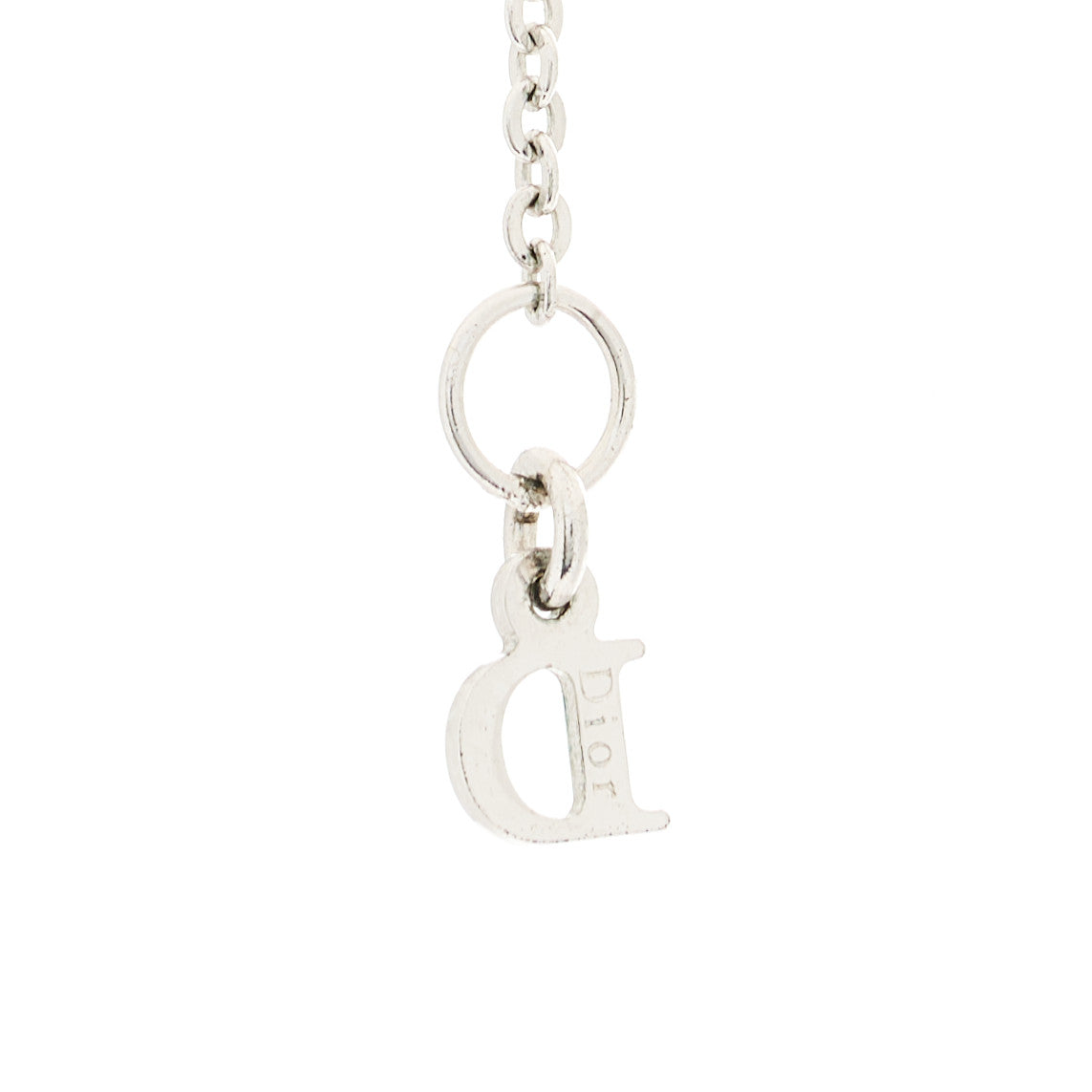 Christian Dior Crystal Pearl Logo Bow Necklace Silver 5 of 5