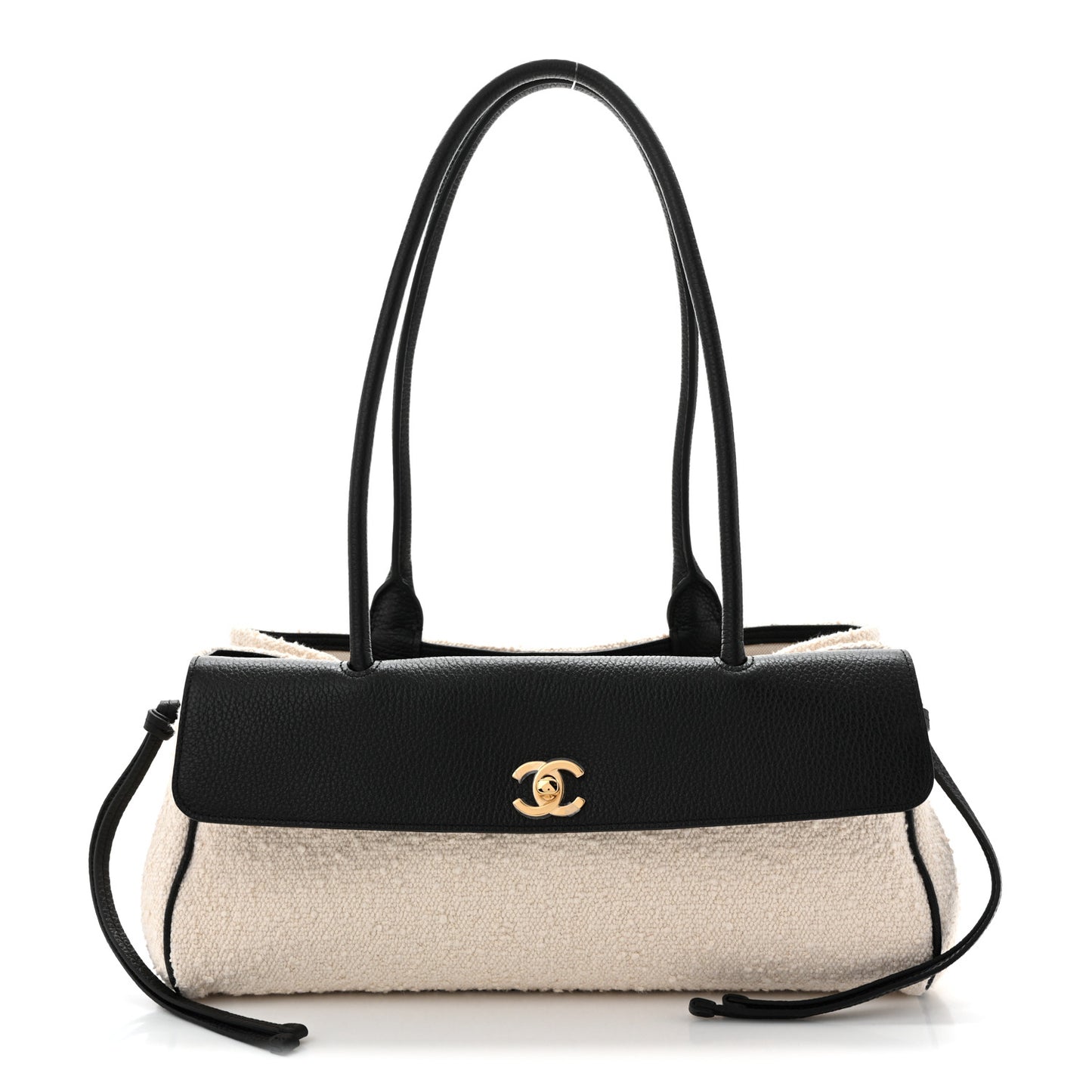 Grained Calfskin Boucle Urban Essentials Small Shopping Bag Ecru Black