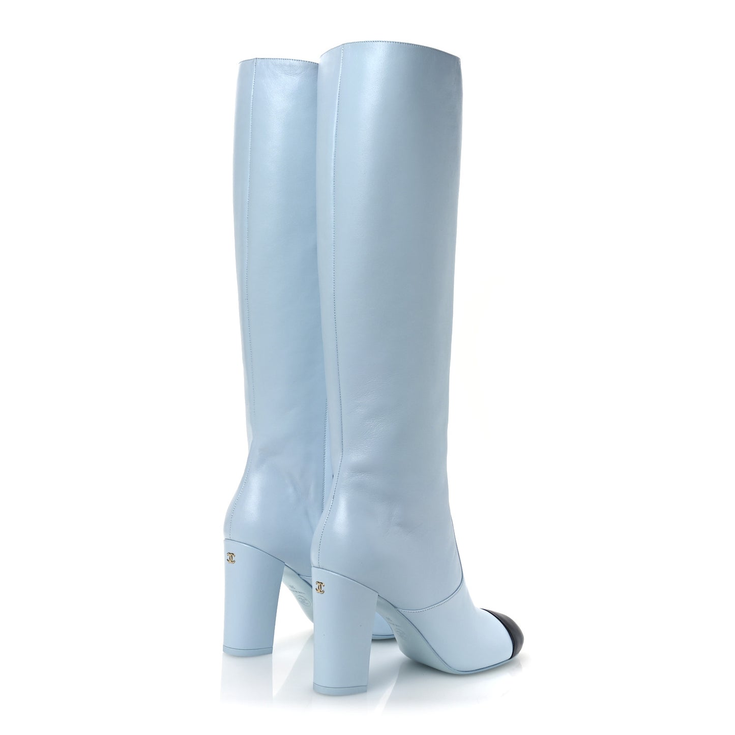 Lambskin Cap Toe High Boots 39 Light Blue Black