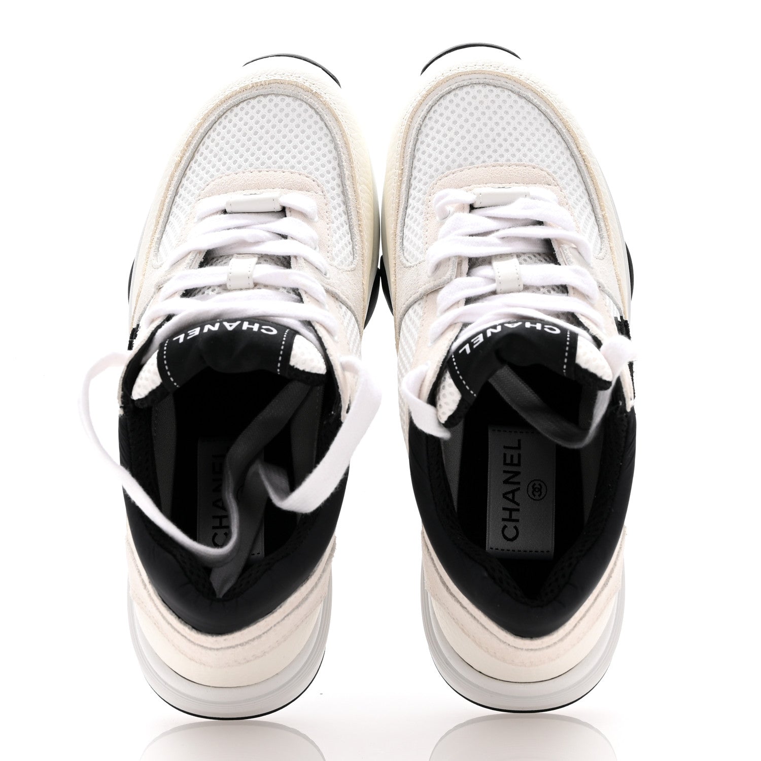 Chanel Mesh Suede Calfskin Grained Calfskin Womens CC Sneakers 35 White Black 2 of 9