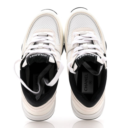 Chanel Mesh Suede Calfskin Grained Calfskin Womens CC Sneakers 35 White Black 2 of 9