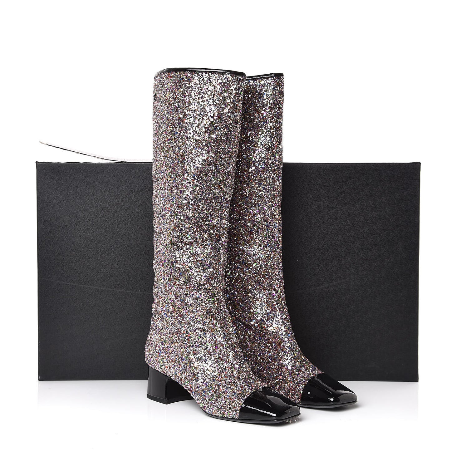 Glitter Patent Calfskin Cap Toe Fantasy High Boots 40 Multicolor Black