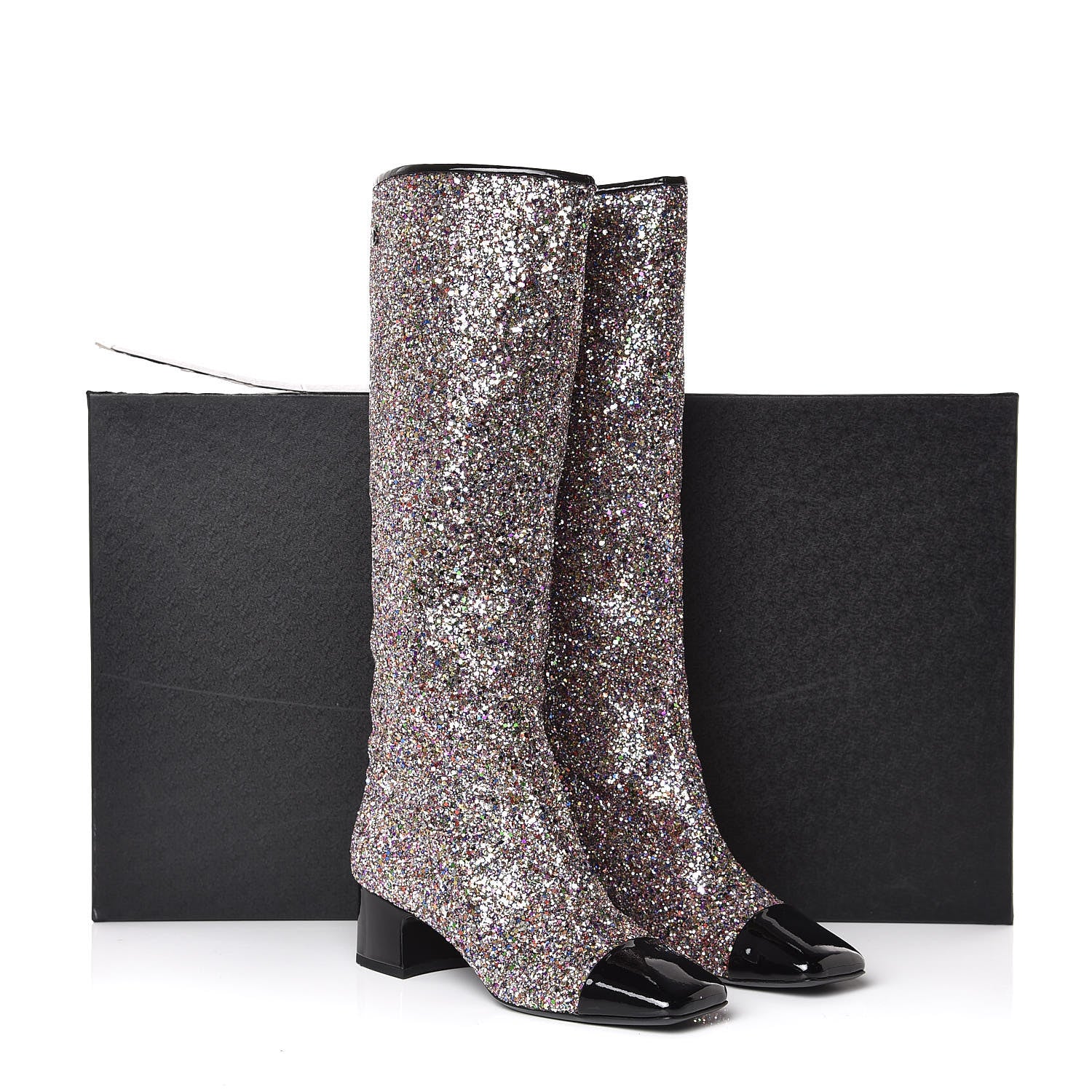 Chanel Glitter Patent Calfskin Cap Toe Fantasy High Boots 40 Multicolor Black 9 of 9