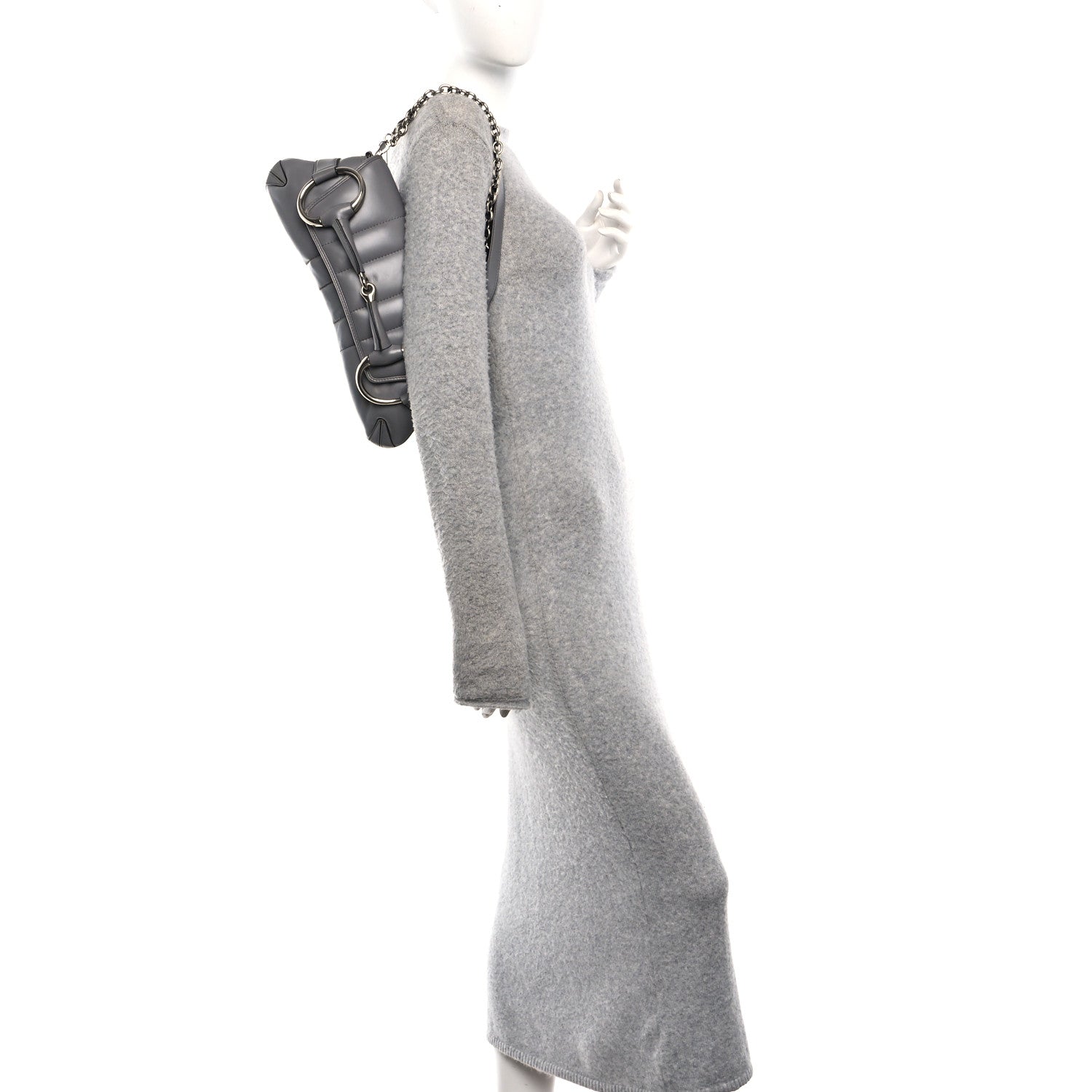 Gucci Nappa Vertical Matelasse Medium Maxi Horsebit Chain Shoulder Bag Grey 2 of 11