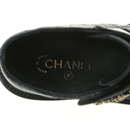 Chanel Shiny Calfskin Quilted Lace Up Combat Boots 37 Black 11 of 16