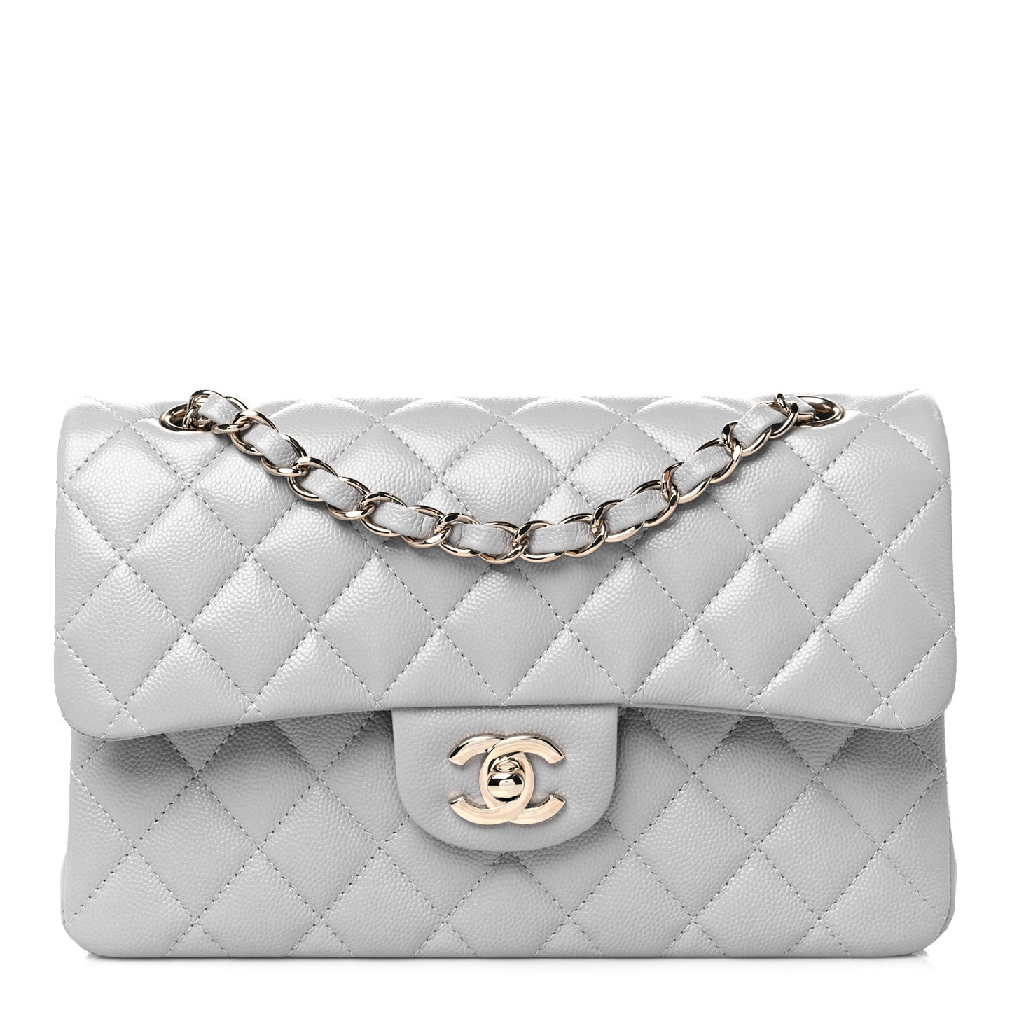 Caviar Quilted Small Double Flap Grey