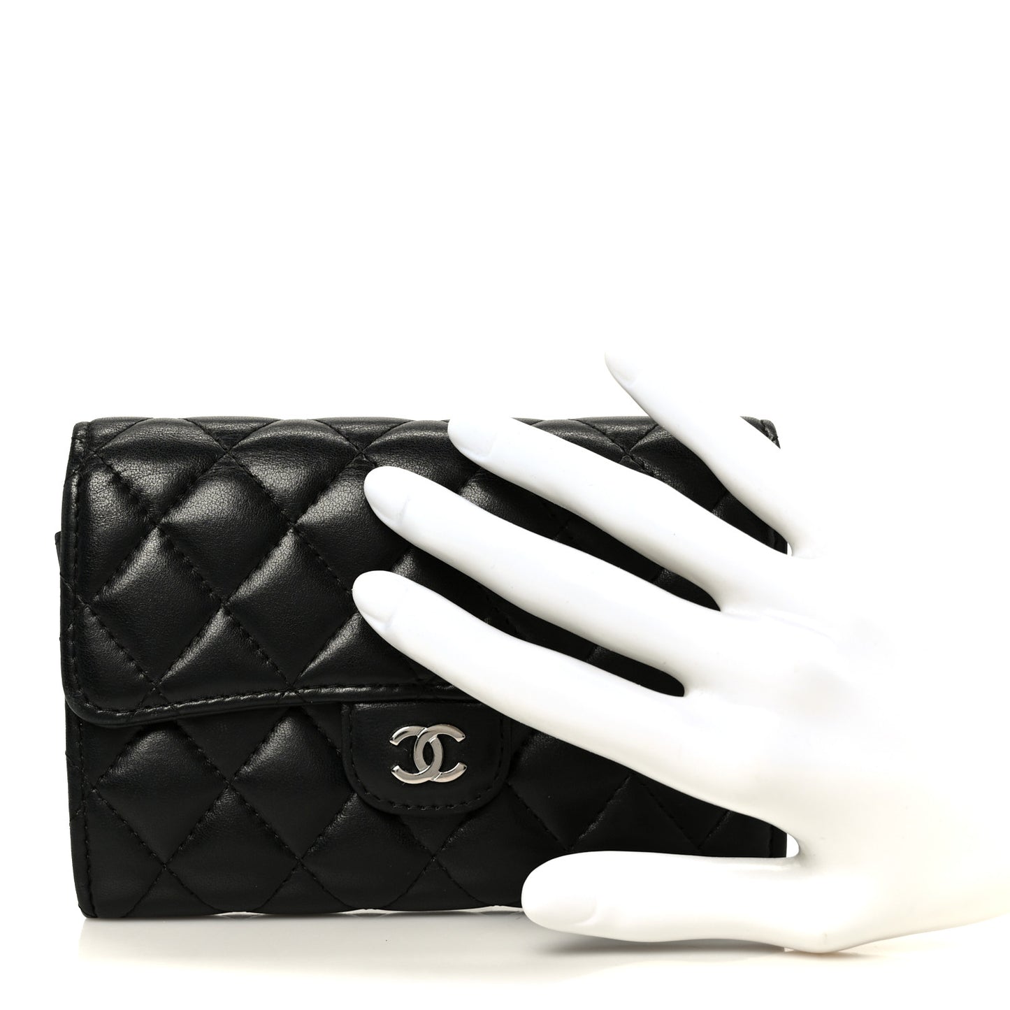 Lambskin Quilted Large Flap Wallet Black