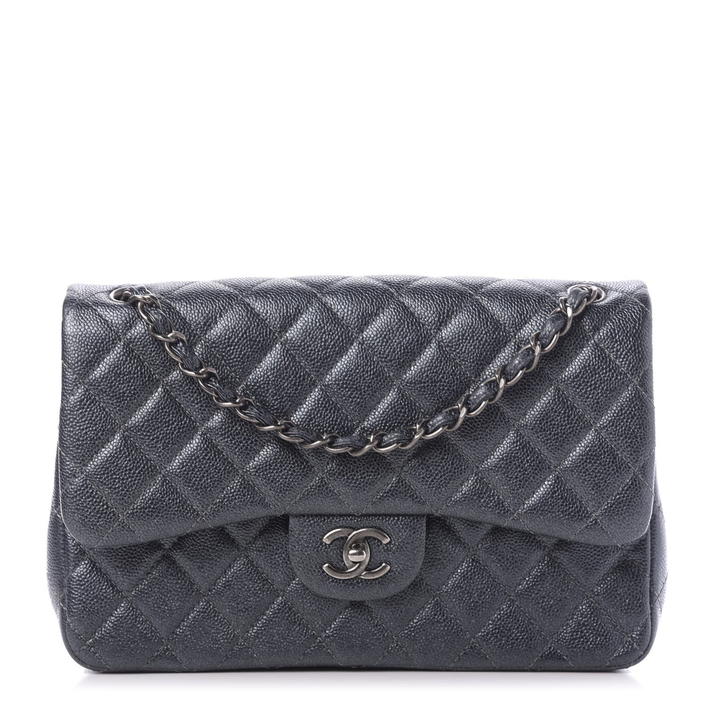 Metallic Caviar Quilted Jumbo Double Flap Dark Grey
