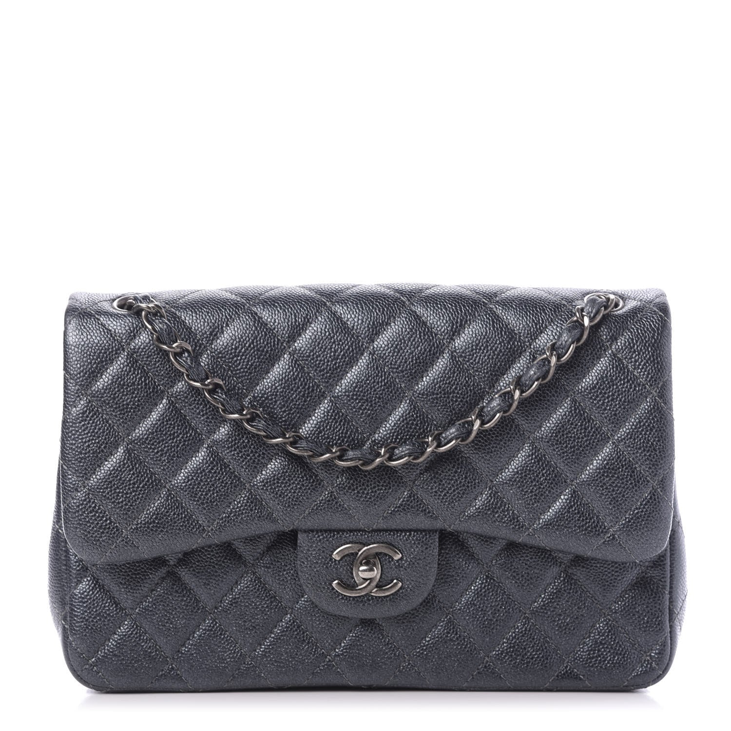 Chanel Metallic Caviar Quilted Jumbo Double Flap Dark Grey 1 of 11