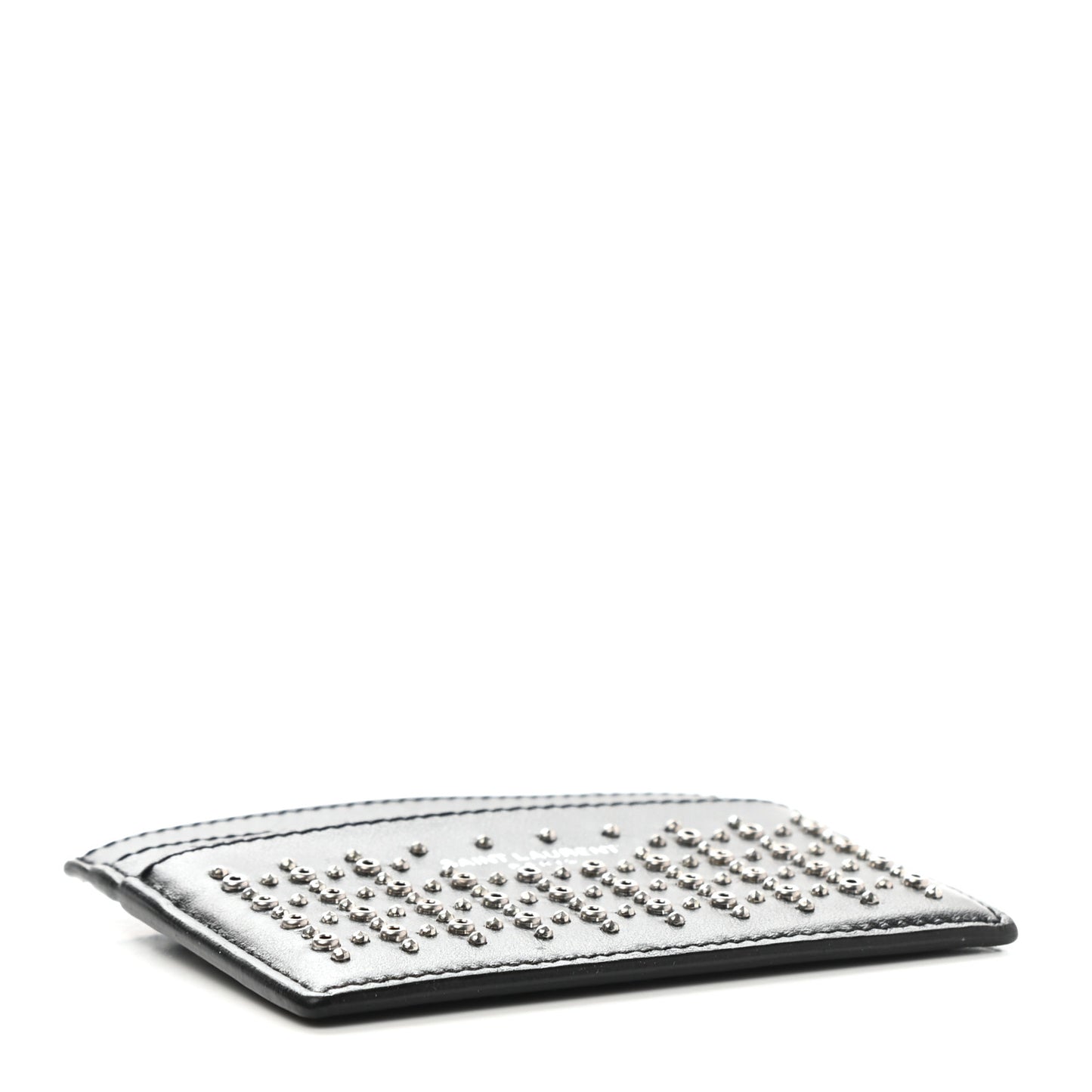 Calfskin Studded Monogram Credit Card Case Black