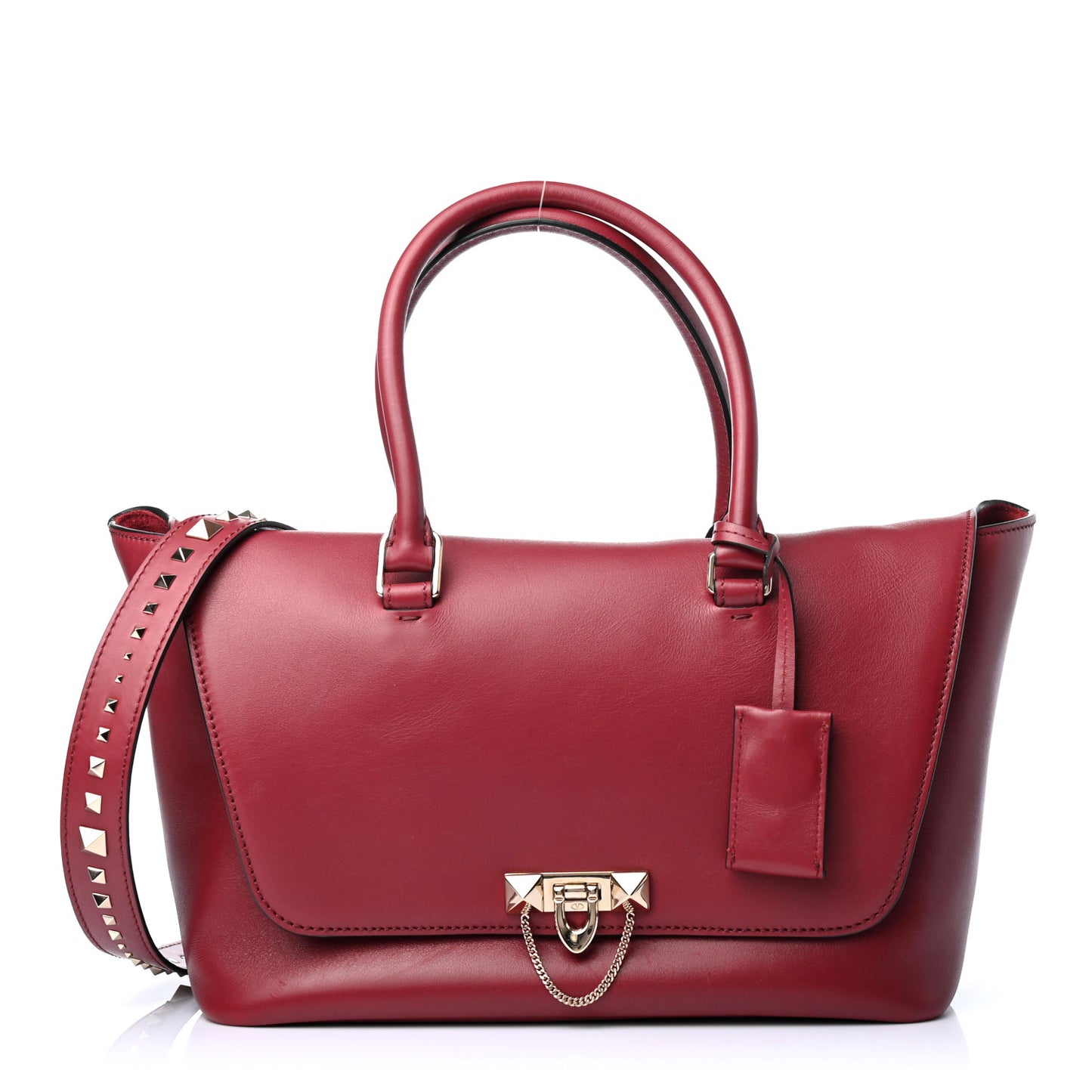 Calfskin Medium Rockstud Demilune Double Handle Satchel Rubino