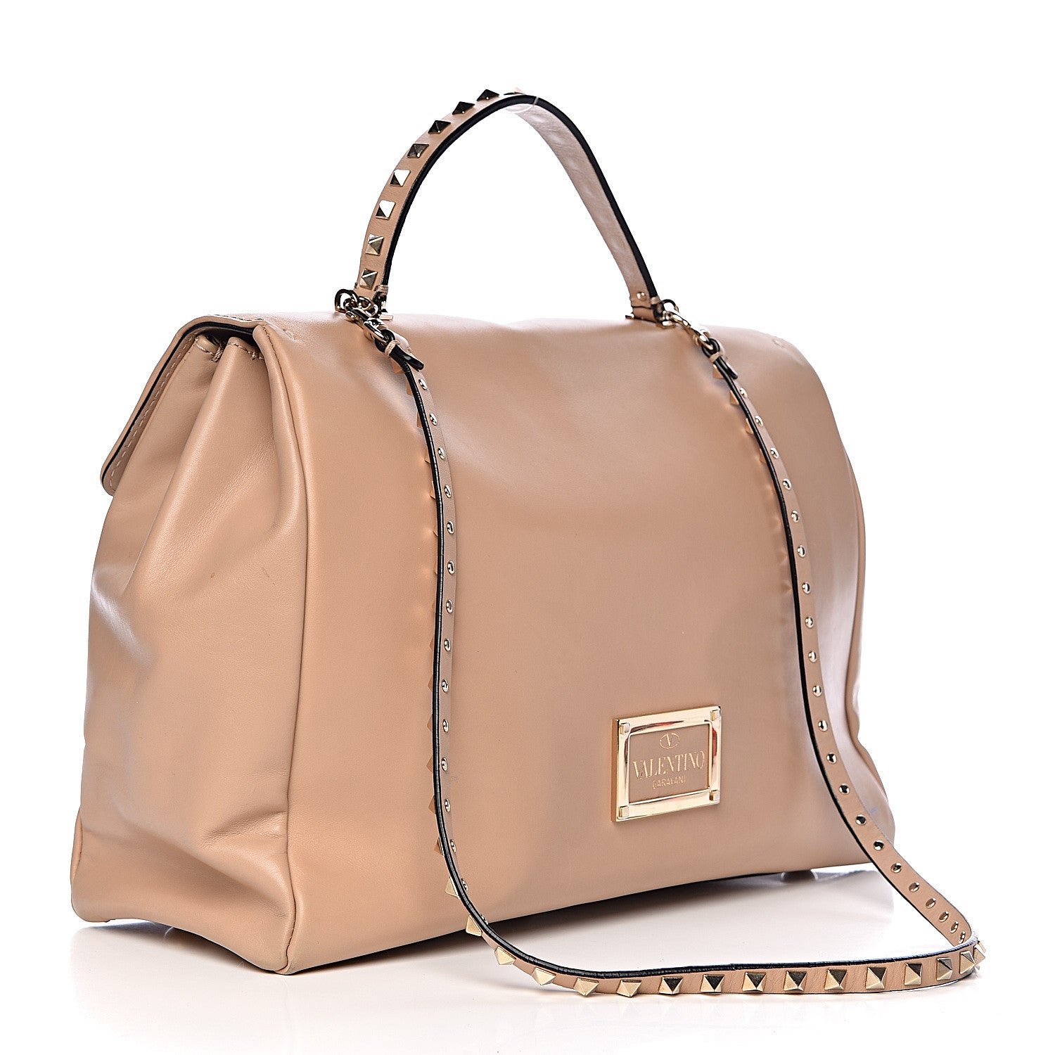 Valentino Garavani Vitello Large Rockstud Flap Satchel Poudre 3 of 17