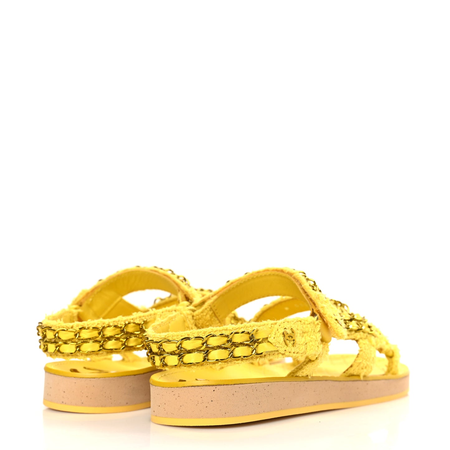 Tweed Chain Sandals 37.5 Yellow