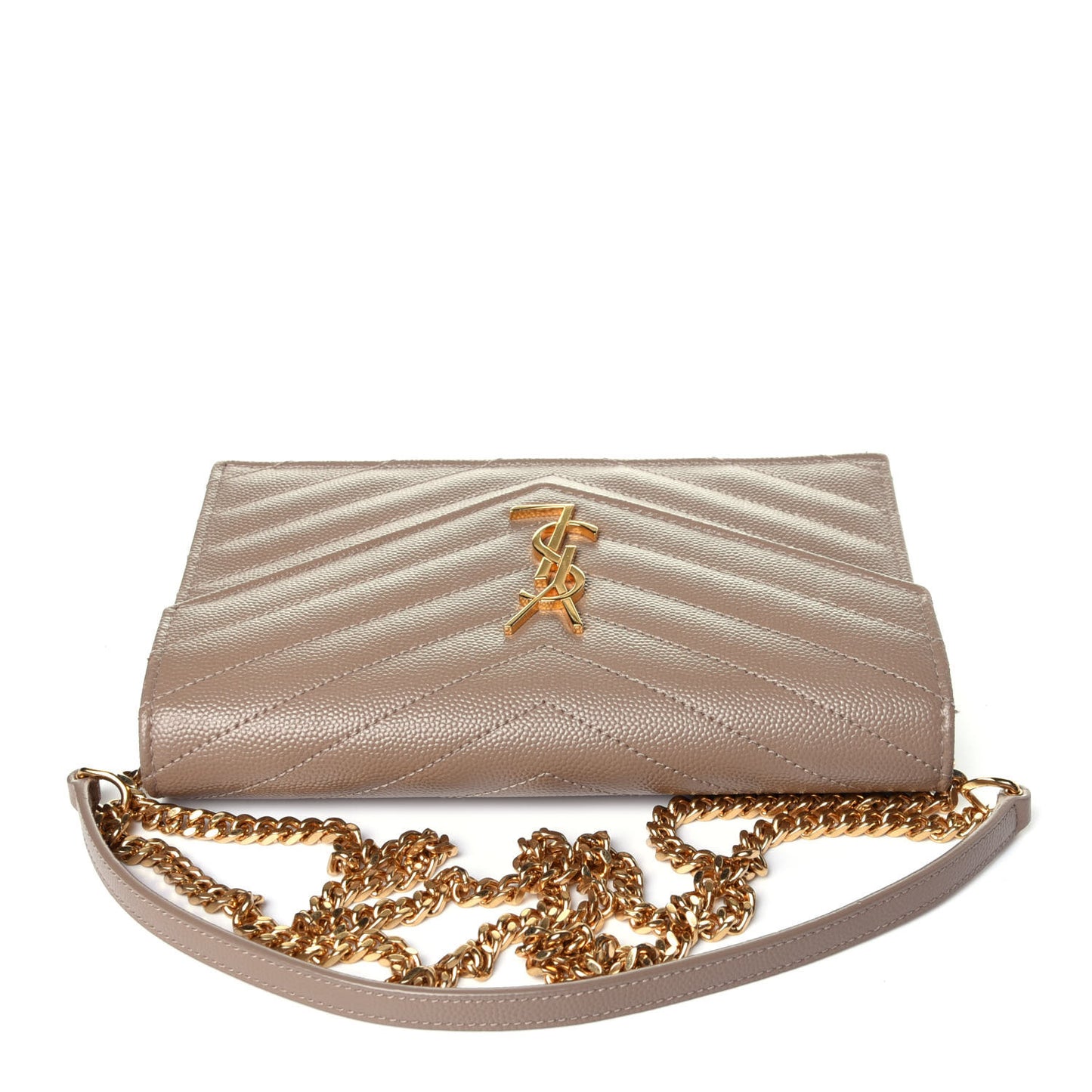 Grain De Poudre Matelasse Chevron Monogram Envelope Chain Wallet Dark Beige