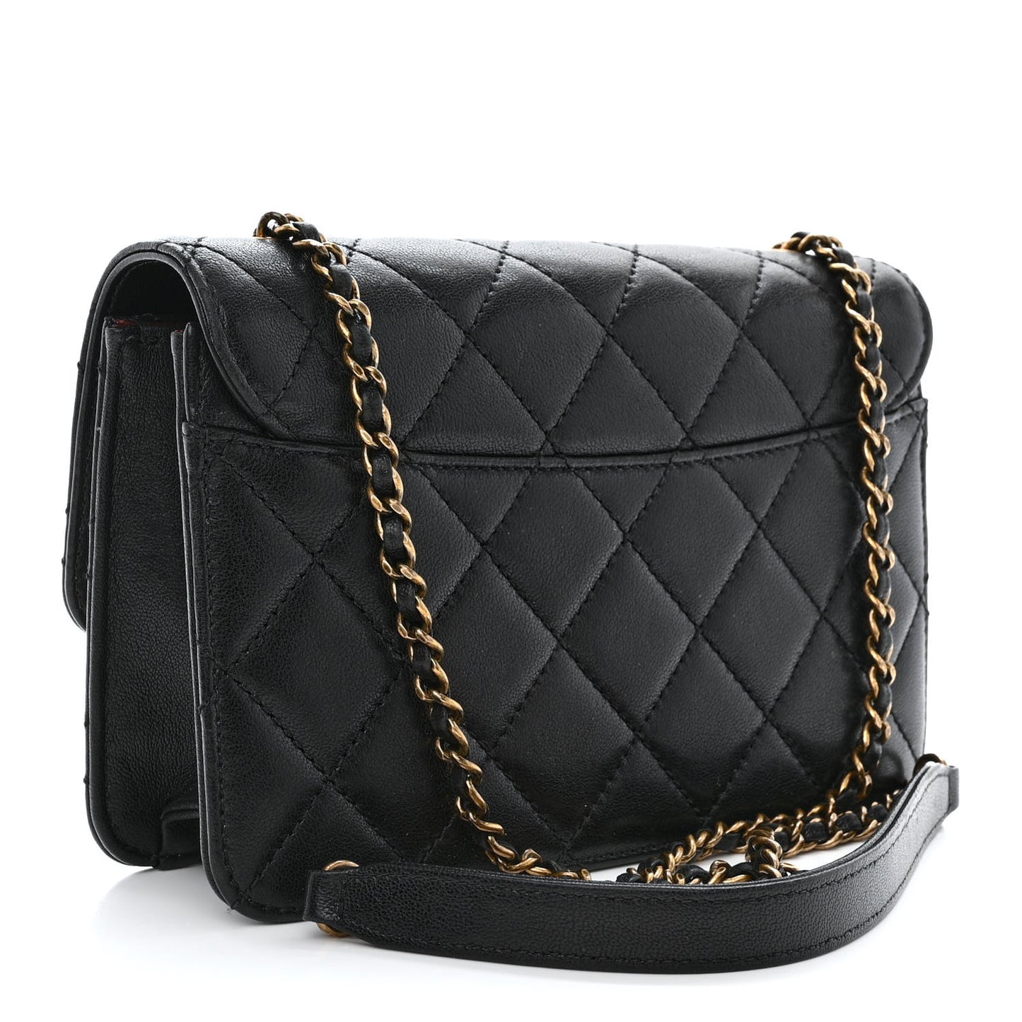 Sheepskin Quilted Mini Beauty Lock Flap Black