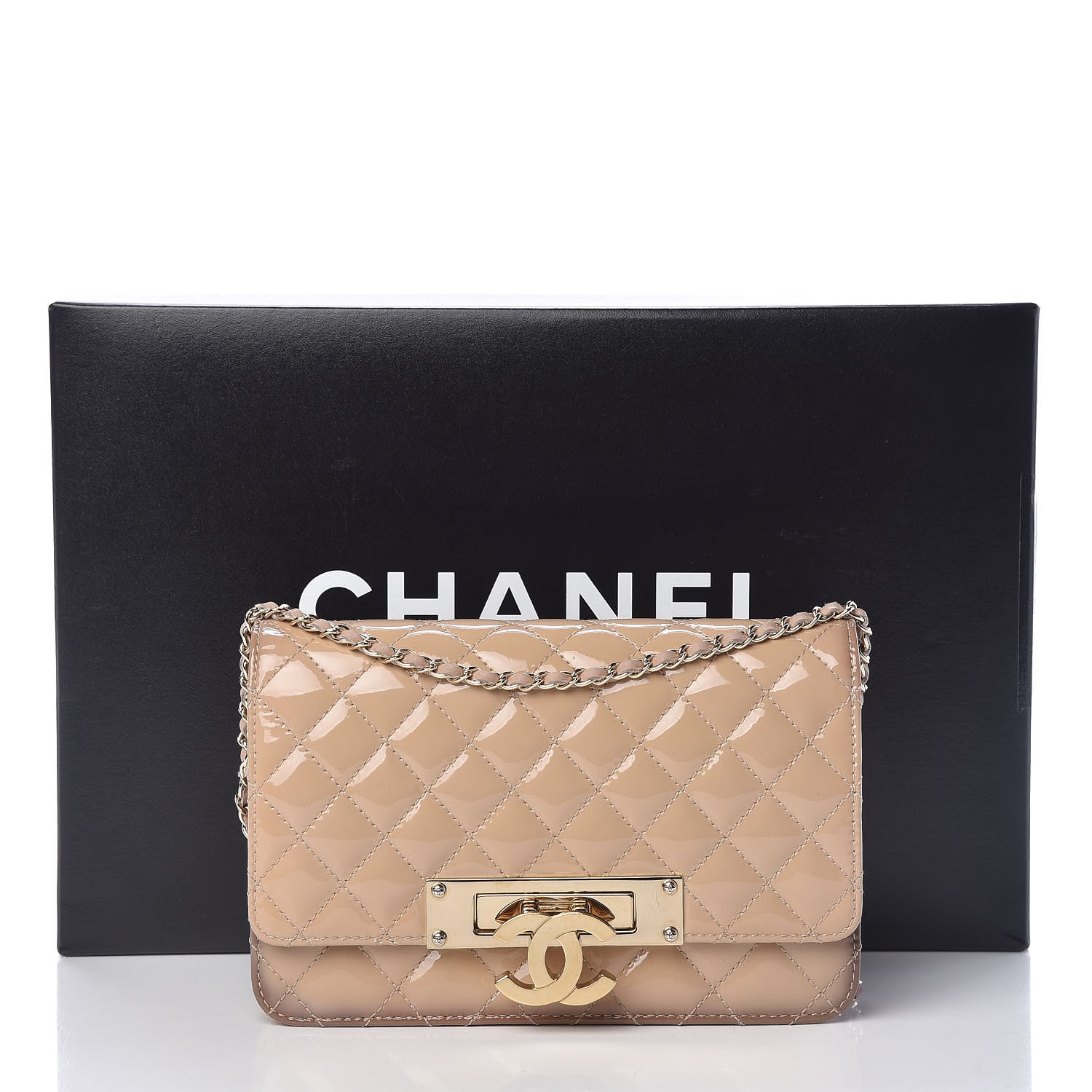 Chanel Patent Quilted Golden Class Wallet on Chain WOC Light Beige 12 of 12