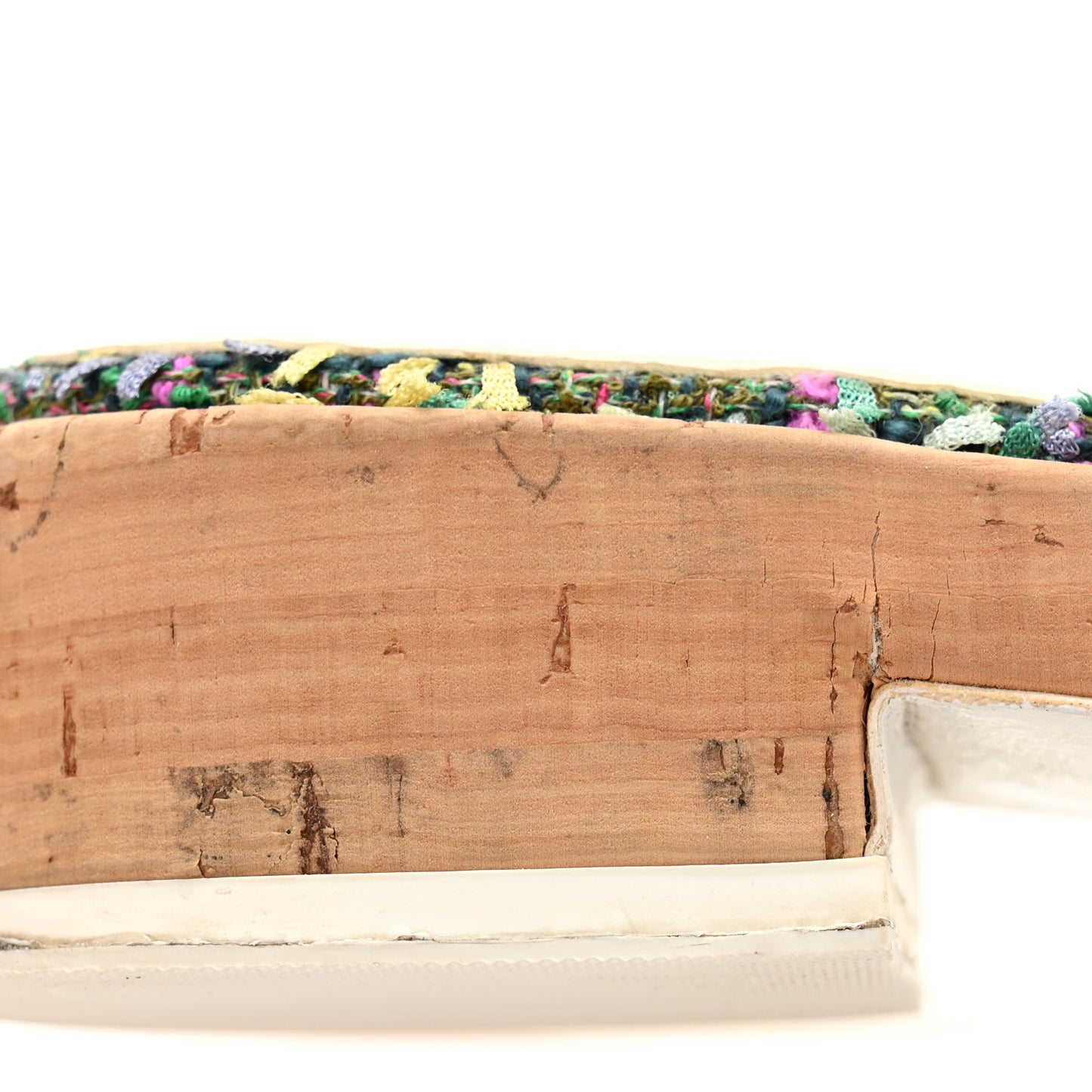 Tweed Cork CC Chain Mule Sandal 36.5 Green Multicolor