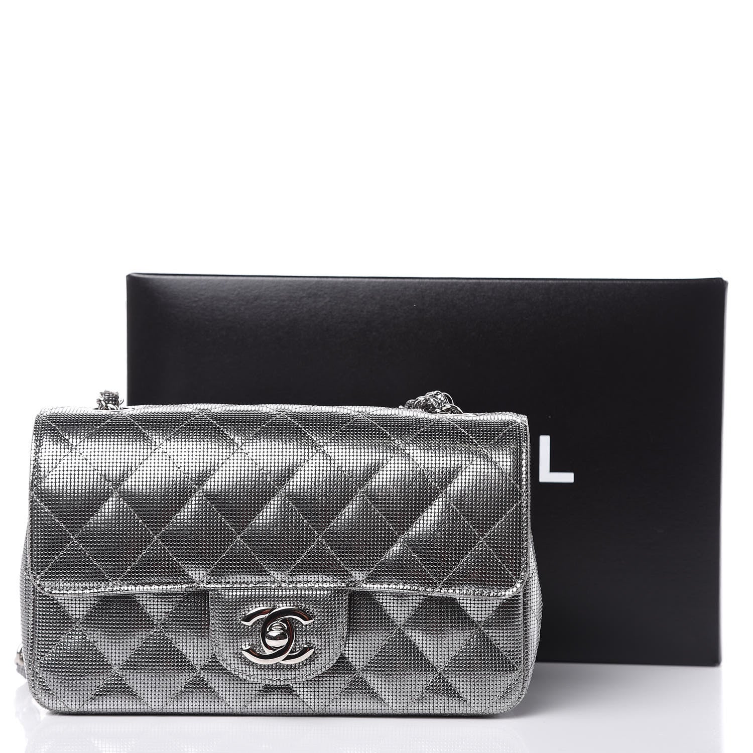 Chanel Metallic Calfskin Quilted Pixel Effect Mini Rectangular Flap Dark Silver 11 of 11