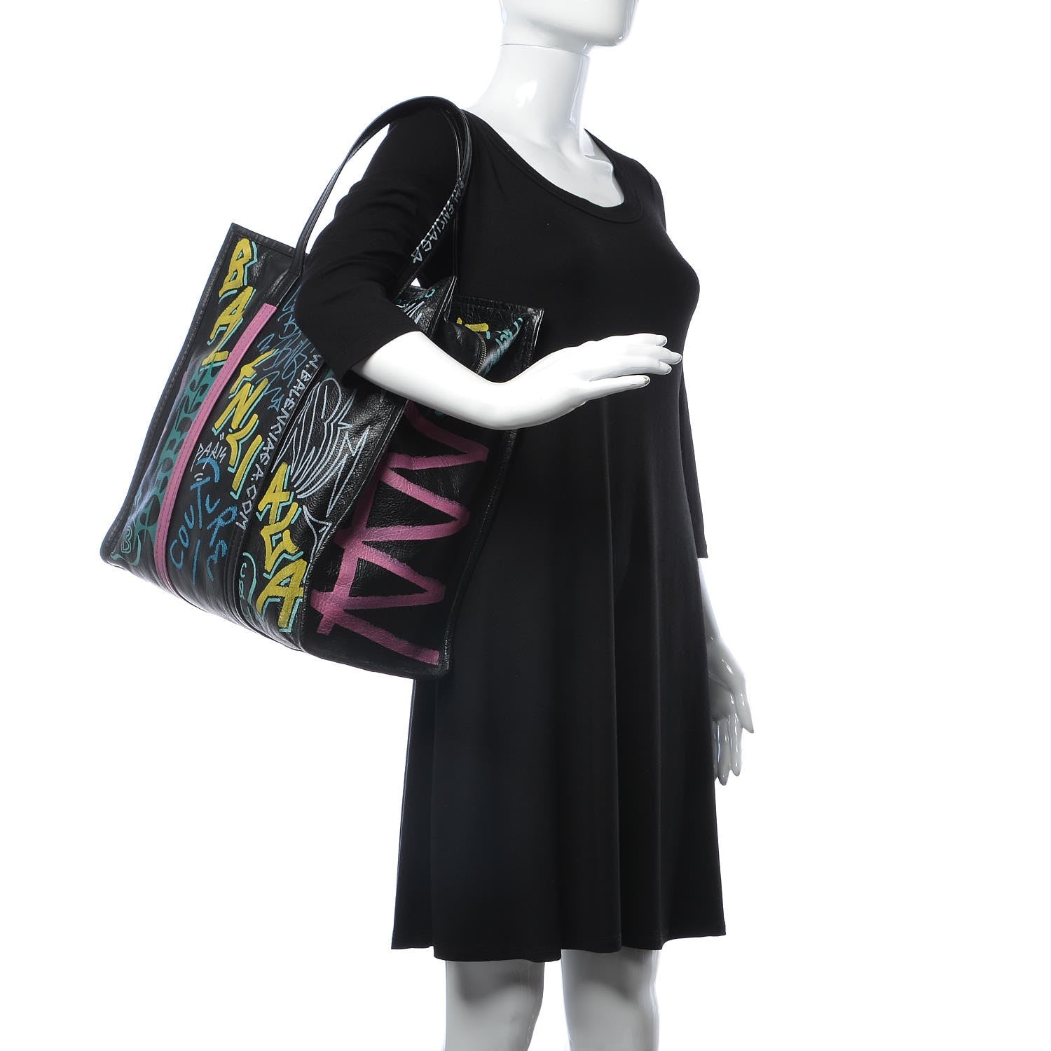 Balenciaga Agneau Arena Graffiti All Over Medium Bazar Shopper Tote Black Multicolor 2 of 8