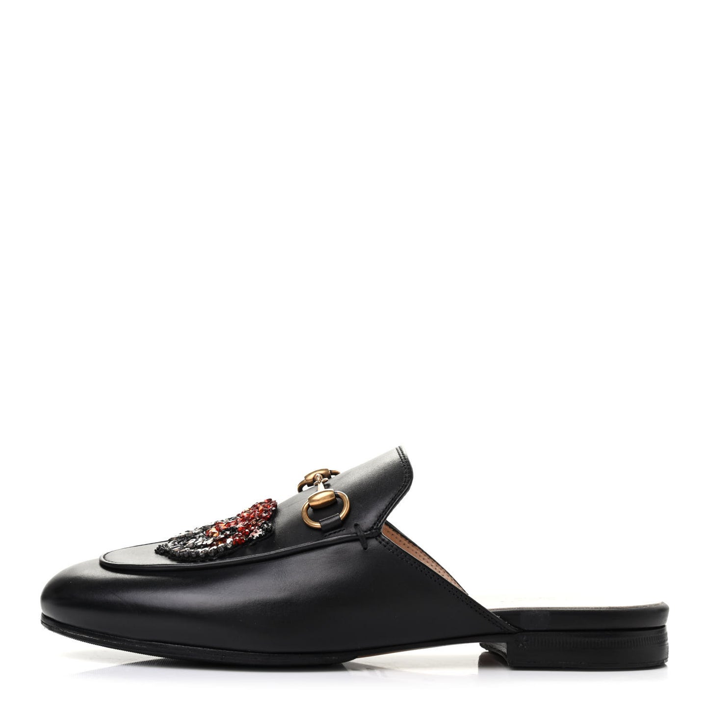 Calfskin Crystal Tiger Embroidered Womens Princetown Slippers 36 Black