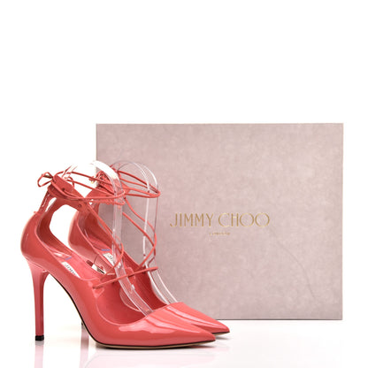 Jimmy Choo Patent Vita 100 Lace Up Pumps 36 Coral Pink 8 of 8