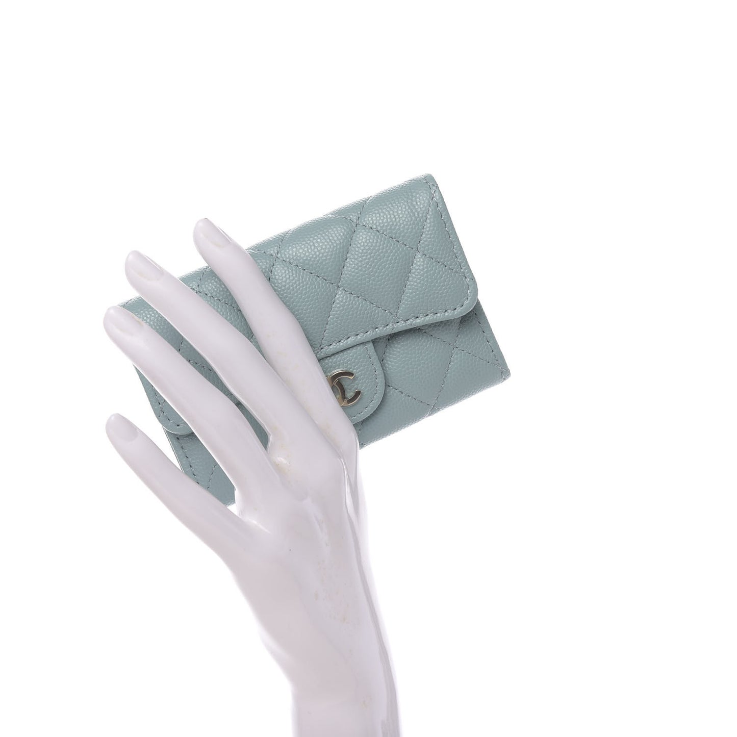 Caviar Quilted Flap Card Holder Wallet Light Blue