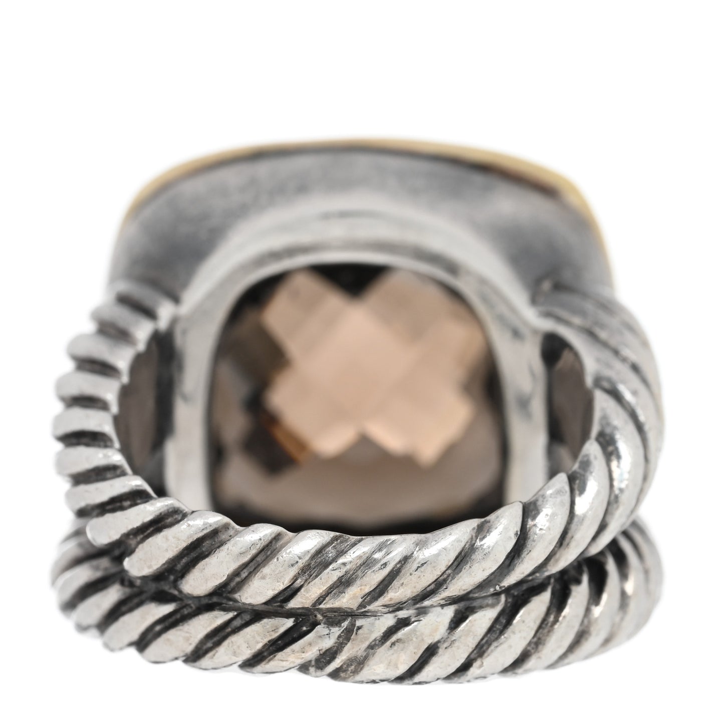 Sterling Silver 18K Yellow Gold Diamond Smoky Quartz 14mm Albion Ring 45 3.5