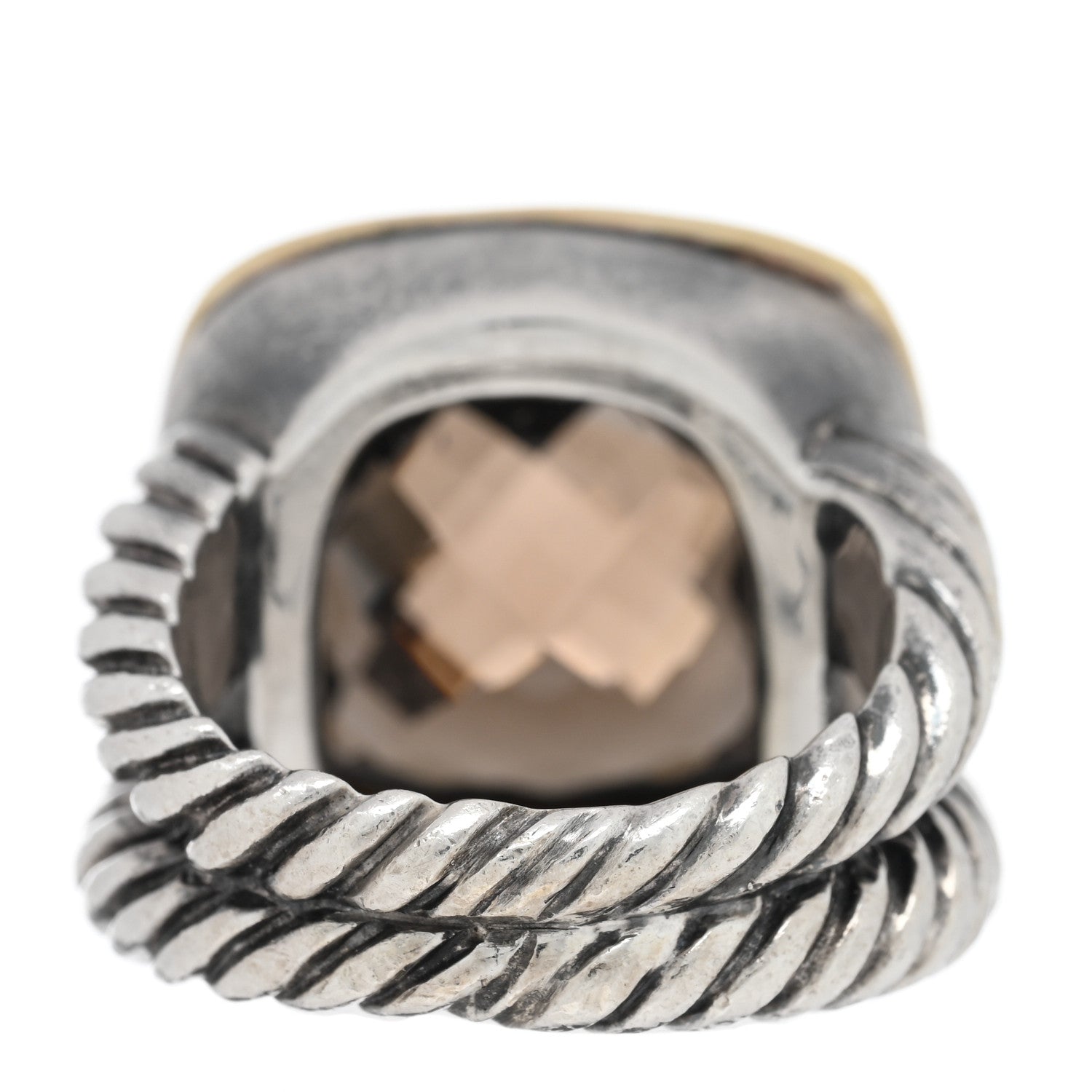 David Yurman Sterling Silver 18K Yellow Gold Diamond Smoky Quartz 14mm Albion Ring 45 3.5 3 of 4