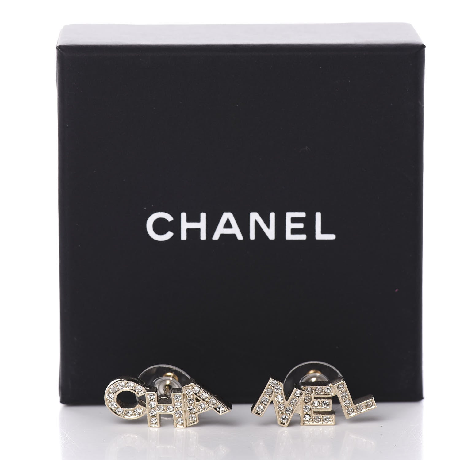 Chanel Crystal Pearl Signature Stud Earrings Gold 5 of 5
