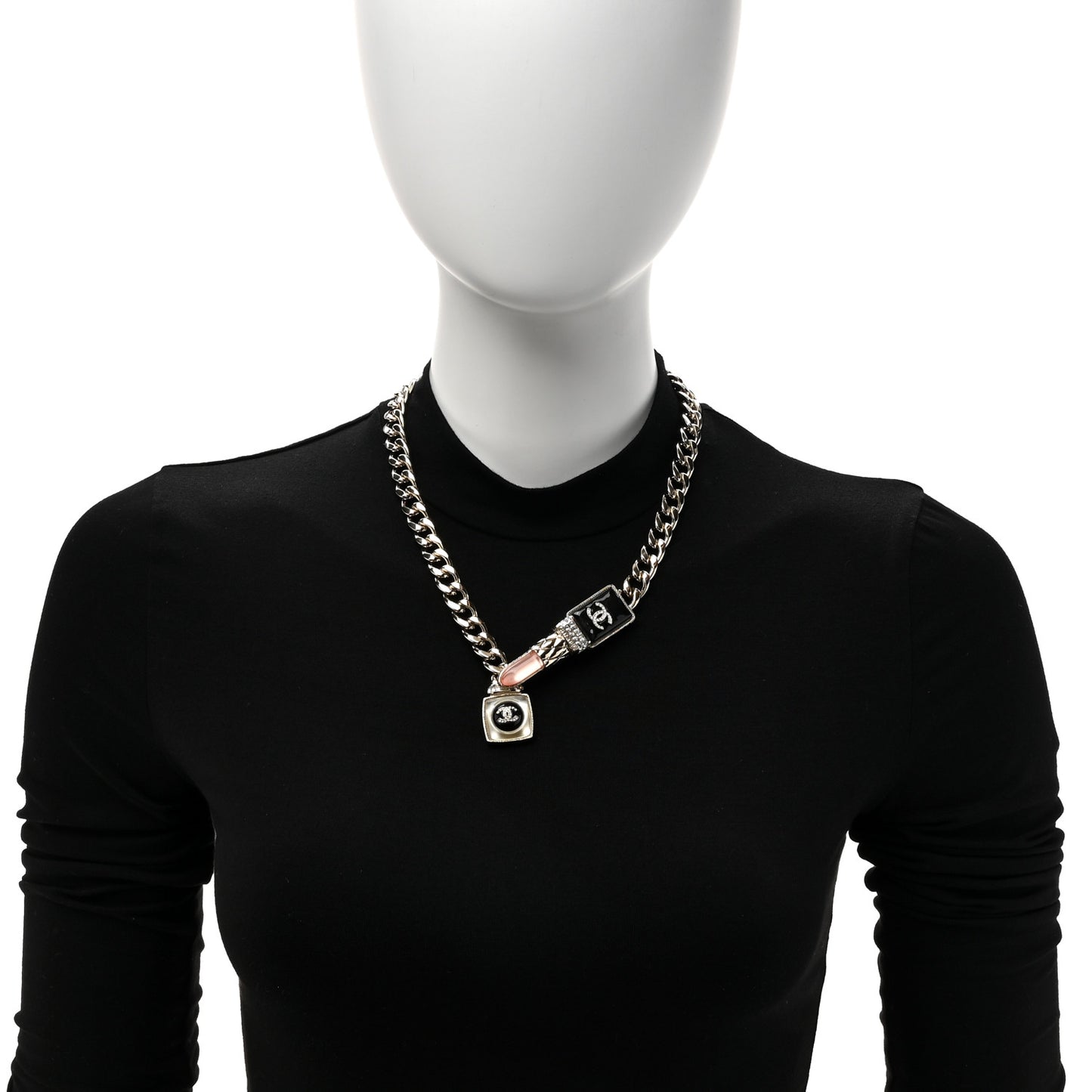 Metal Strass Pearl Lipstick Necklace Pink Gold