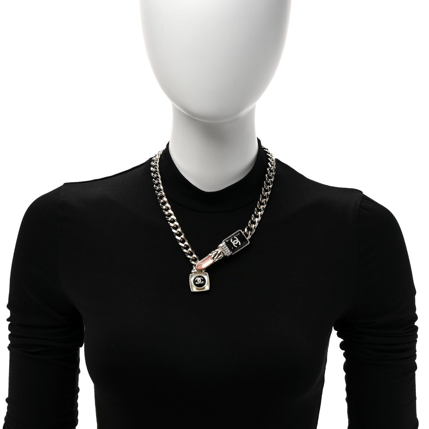 Chanel Metal Strass Pearl Lipstick Necklace Pink Gold 2 of 6