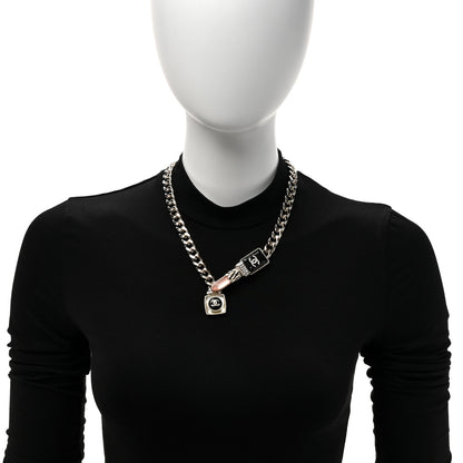 Chanel Metal Strass Pearl Lipstick Necklace Pink Gold 2 of 6