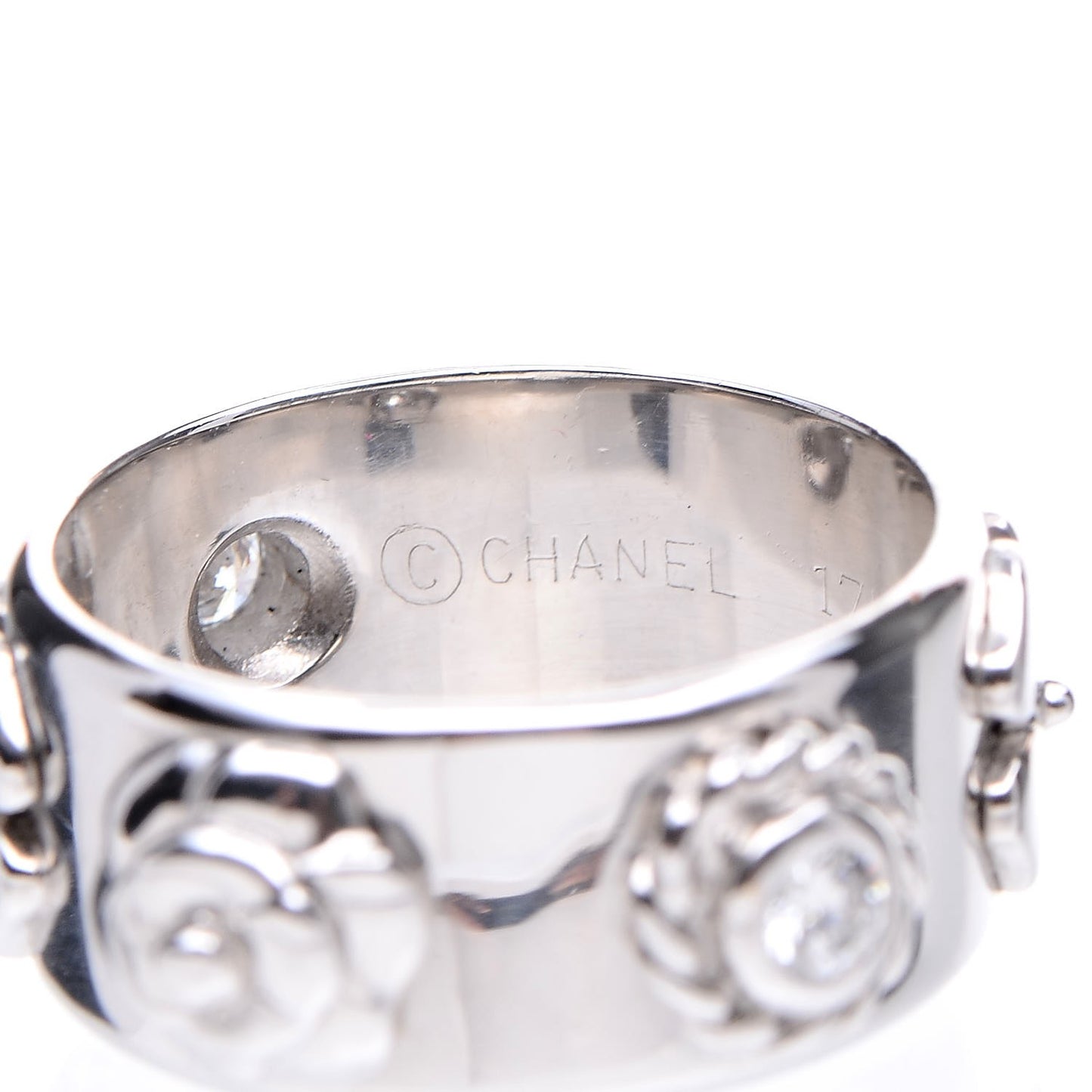18K White Gold Diamond Camellia Band Ring 55 7.25