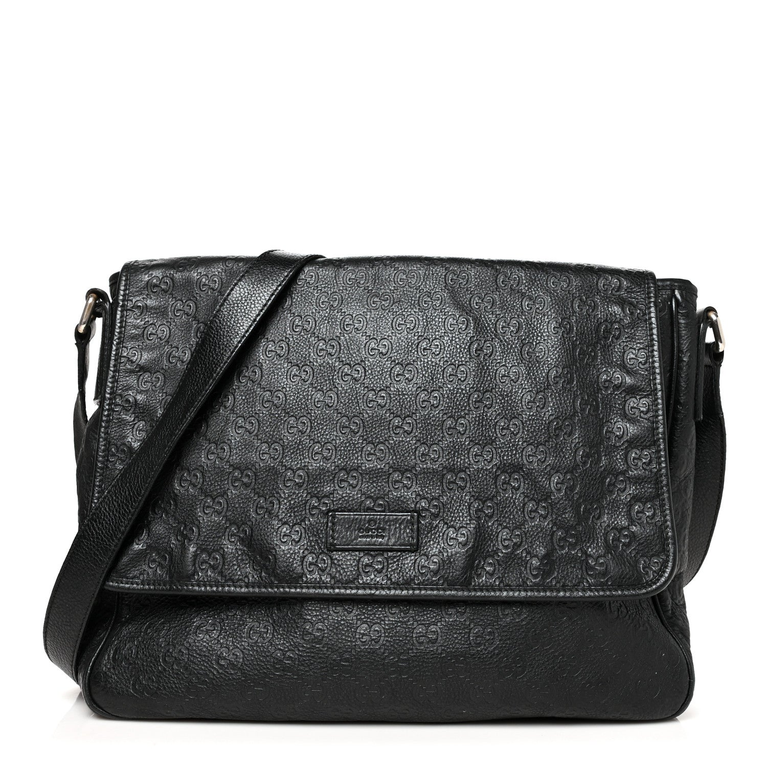 Gucci Guccissima Medium Flap Messenger Bag Black 1 of 13