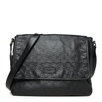 Gucci Guccissima Medium Flap Messenger Bag Black 1 of 13