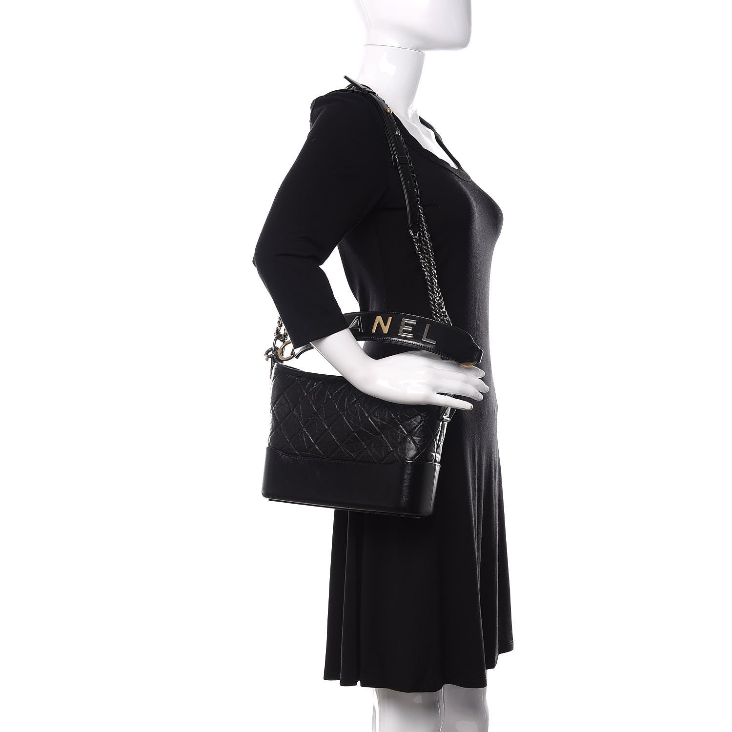 Chanel Aged Smooth Calfskin Quilted Medium Gabrielle Logo Hobo Black 2 of 11