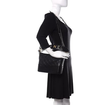 Chanel Aged Smooth Calfskin Quilted Medium Gabrielle Logo Hobo Black 2 of 11
