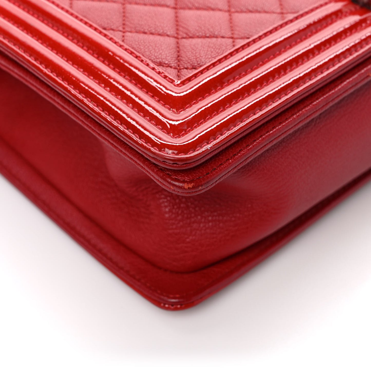 Patent Goatskin Quilted New Medium Boy Flap Red