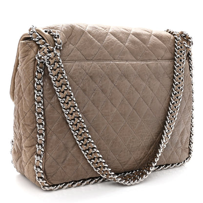 Chanel Washed Lambskin Quilted Chain Around Maxi Flap Taupe 3 of 10