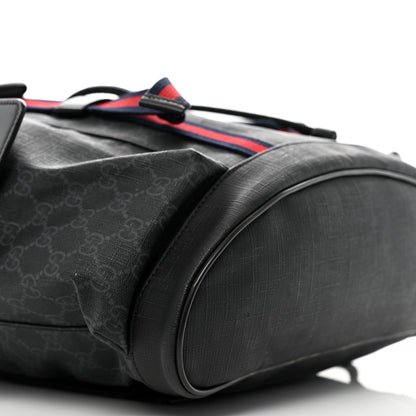 Gucci Soft GG Supreme Monogram Calfskin Web Double Buckle Backpack Black 8 of 14