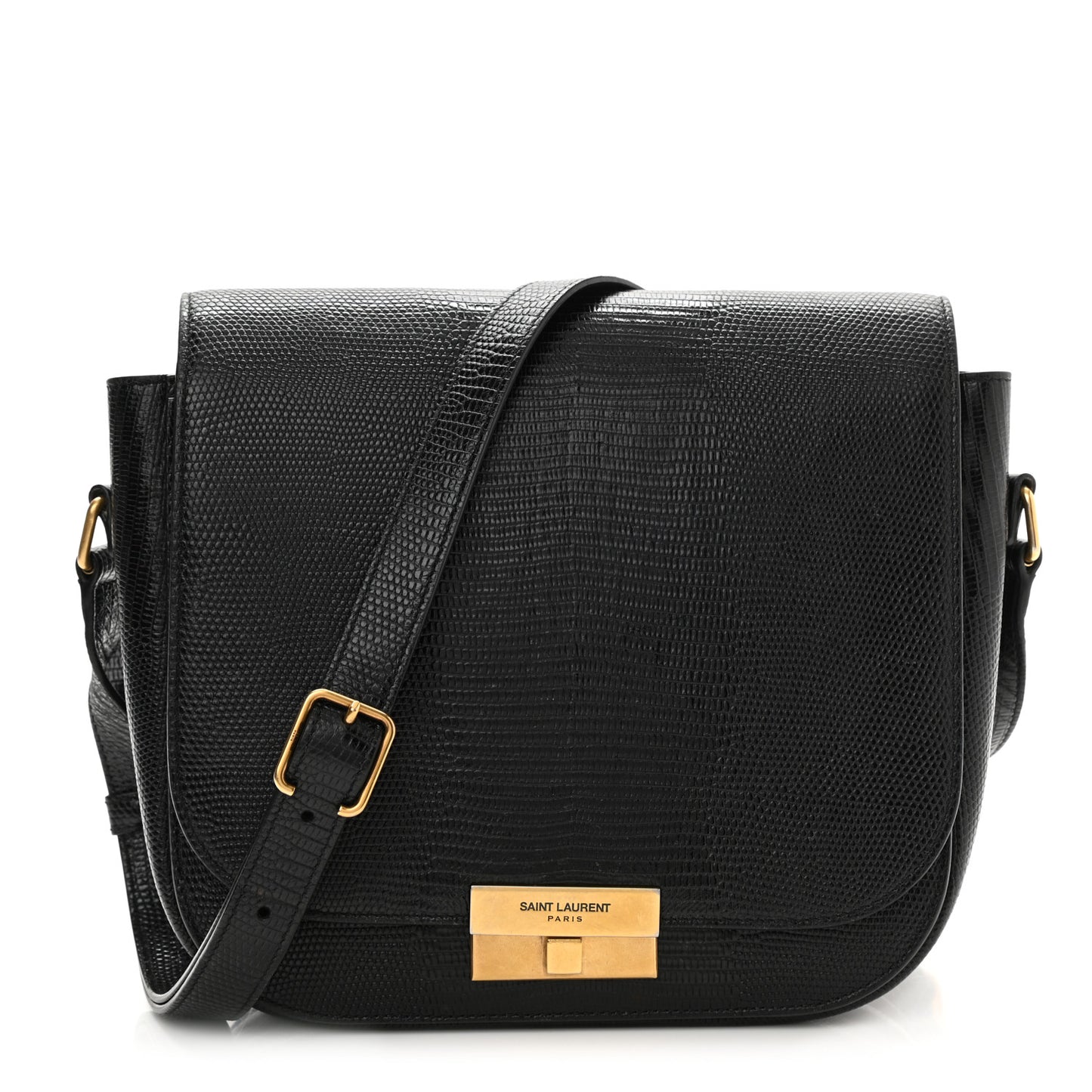 Lizard Calfskin Embossed Betty Messenger Black
