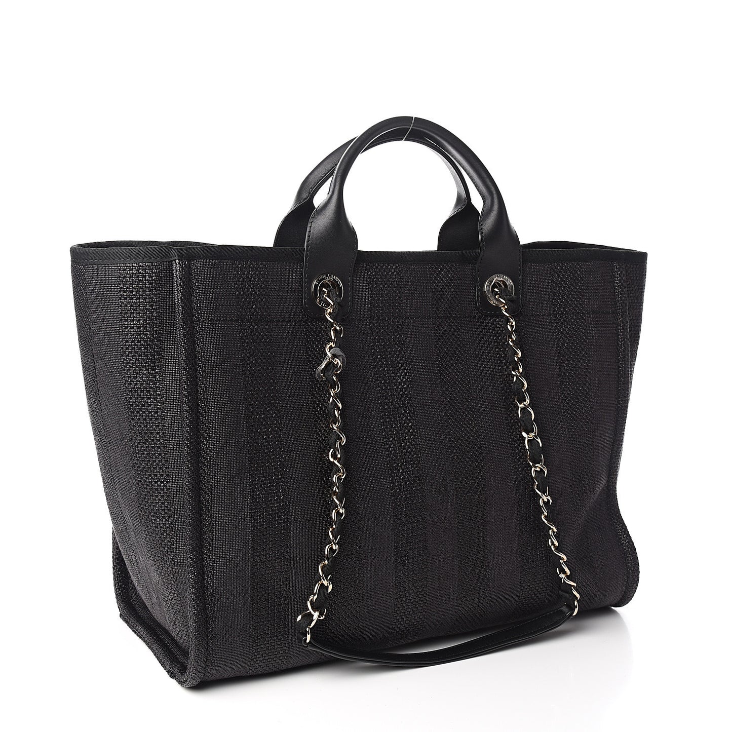 Mixed Fibers Calfskin Striped Medium Deauville Tote Black