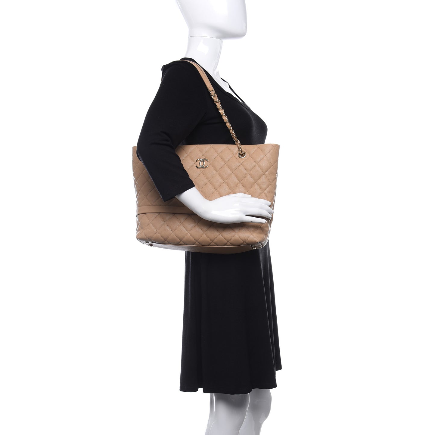 Caviar Quilted Rolled Up Tote Beige